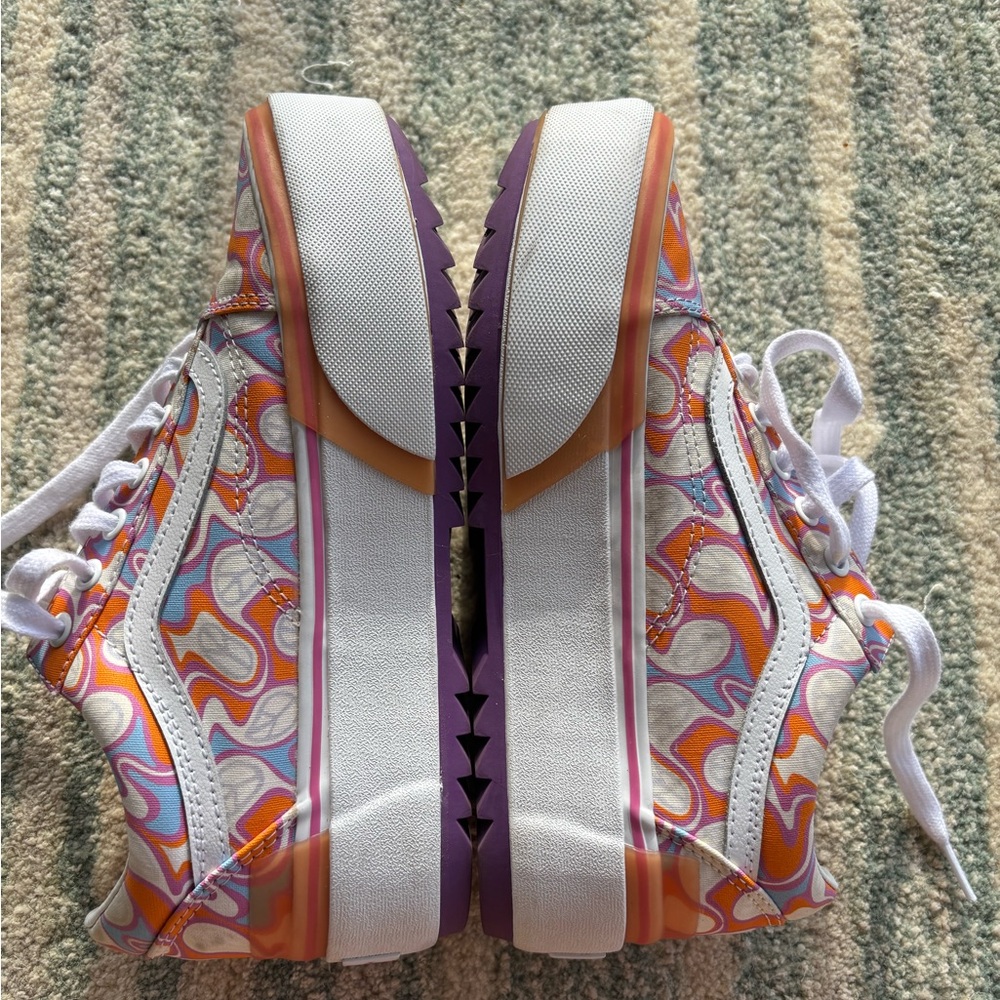 Vans Old Skool Stacked UV Peace Orange & White Platform Shoes - Picture 8 of 13